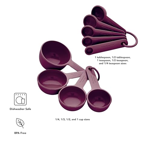KitchenAid Measuring Cups and Spoon Set, Beetroot, 9-Piece - color: Beetroot