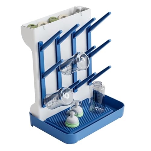 Baby Bottle Drying Rack, Countertop Bottle Dryer, Cup Drying Rack, for 12Pc Bottles and Accessories,Pump Parts,Pacifiers,for Small Water Cup,Vitality Blue, Free Small Brush for Cleaning