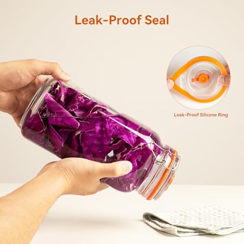 67 Oz Glass Fermentation Jars Kit - 2 Pack Kimchi Wide Mouth Fermenting Container with Airlocks, Sauerkraut Fermenter Making Set for Pickling Canning Sauce, Includes Recipes - size: 2 Pack 67 Oz