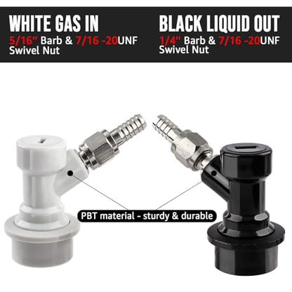1 Pairs Keg Ball Lock Quick Disconnect Set Home Brewing Keg Parts Ball Lock Keg Fittings with Stainless 5/16'' Gas 1/4'' Beer Barb Swivel Nuts 2 Hose Clamp for Keg Post Coupler Black White - size: 1 Pair