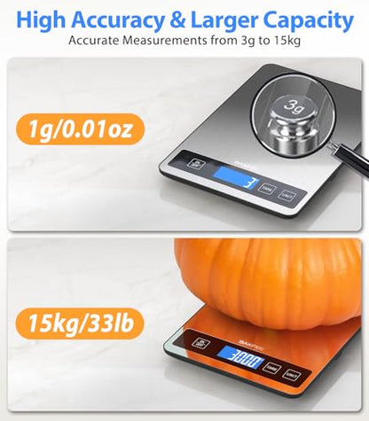 Food Scale - 15kg/33lb Digital Kitchen Scale with Full-View LCD Display, Grams and Ounces, Easy Clean Stainless Steel, 6 Units with Tare Function, Precise for Baking, Cooking & Meal Prep, Black - color: Non-Rechargeable-Black