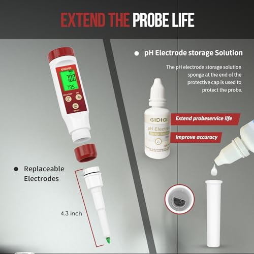 Digital pH Meter for Food Fermentation with pH Calibration Solution | Spear Tip Food pH Tester Fermentation, Hot Sauce Canning, Cheese Cooking Sourdough Bread, Water Resistant, Solid and Water - color: Red