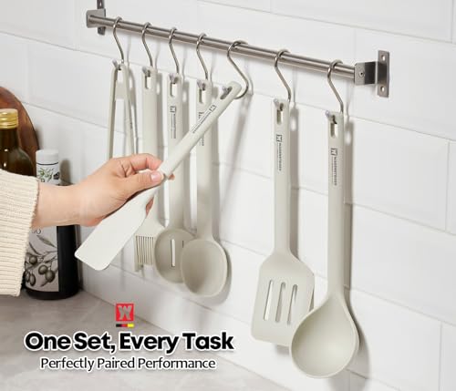 Wagensteiger Light Gray Silicone Scraping Spatula: Cooking Tool with Heat Resistant, Protects Surfaces with Gentle Head Design, Cooking Spatula for Spreading & Mixing, BPA Free (11.22inch x 2.17inch) - size: 11.22inch x 2.17inch