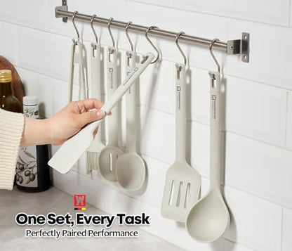 Wagensteiger Light Gray Silicone Slotted Spatula: Cooking Turner with Heat Resistant, Non-stick Cookware Safe, Gentle Head Design, BPA Free (11.81inch x 3.15inch) - size: 11.81inch x 3.15inch