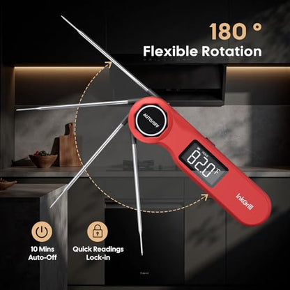 Rechargeable 0.5 Sec Reading Instant Read Meat Thermometer for Cooking, Digital Food Thermometer with High Precision Sensor, 1.42" Big Screen Waterproof Magnetic Meat Thermometer for Steak Fry Candy