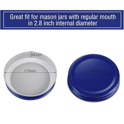 Chuangdi 30 Packs Mason Jar Lids Bulk Regular Mouth Canning Lids Leak Proof Secure Mason Storage Solid Caps(Blue,Steel) - color: Blue
