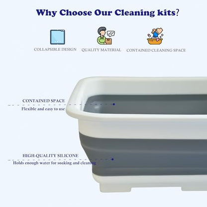CPAP Cleaning Kits with Tube and Mask Brush, Collapsible Wash Basin & Hose Hanger - CPAP Hose Cleaner Supplies to Make Cpap Accessories Cleaning, Drying, Storing Easier - color: Grey-white