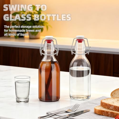 1Pc (12oz fat) clear Swing Top Brewing Bottles with Leak Proof Easy Caps, Glass Beer Bottle Flip Top Bottles For Kombucha, Kefir, Vanilla Extract, Beer (12oz fat) - size: 12 Ounces