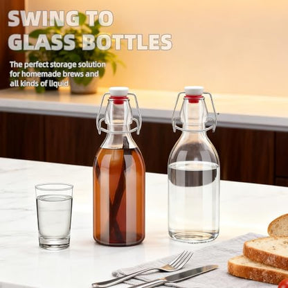 1Pc (12oz fat) clear Swing Top Brewing Bottles with Leak Proof Easy Caps, Glass Beer Bottle Flip Top Bottles For Kombucha, Kefir, Vanilla Extract, Beer (12oz fat) - size: 12 Ounces