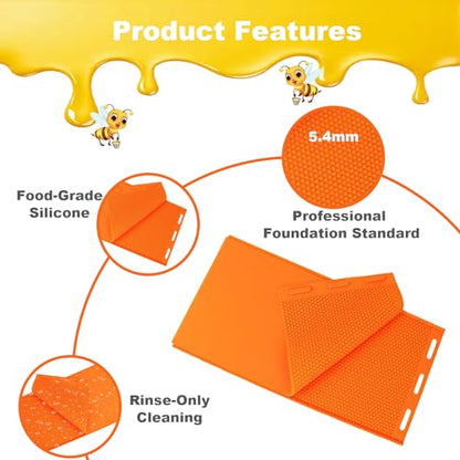 Beeswax Press Sheet Mold with Honey Scraper, Silicone Mold for Making Honeycomb Sheets, DIY Beehive Foundation & Candles, Reusable Beekeeping Supplies - color: Orange