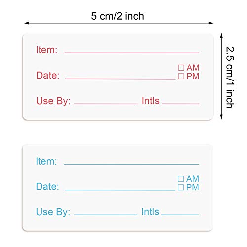 Outus 1000 Pcs Dissolvable Food Labels for Container Removable Canning Labels Food Storage Stickers for Home Restaurant Canning Container Rotation, Red and Blue, 500 Labels Per Roll
