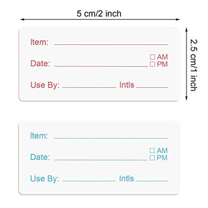 Outus 1000 Pcs Dissolvable Food Labels for Container Removable Canning Labels Food Storage Stickers for Home Restaurant Canning Container Rotation, Red and Blue, 500 Labels Per Roll