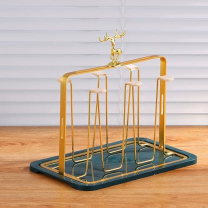 Reusable Cup Drying Rack Stand, Non-Slip Drying Glasses Rack, Silicone Designs Glass Cup Holder with Drainage Functional for Home Kitchen, Office, Cafe, Dining Room Organization (Gold)