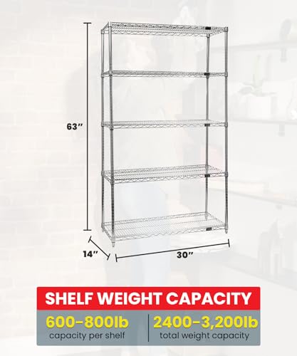 Quantum Storage Systems WR63-1430C Starter Kit for 63" High 4-Tier Wire Shelving Unit, Chrome Finish, 800 lb. Per Shelf Capacity, 14" Width x 30" Length x 63" Height - size: 63H x 30W x 14D