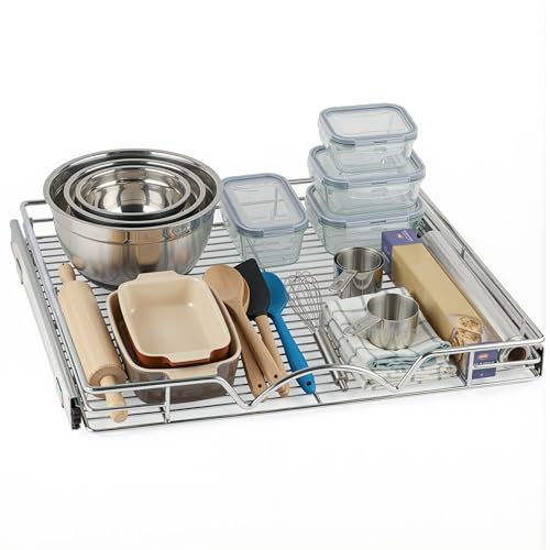 HOLDN’ STORAGE Pull Out Cabinet Organizer, 24”W x 21”D Cabinet Drawer | Heavy-Duty Caddy, Lifetime Limited Warranty, Steel Metal Cabinet Drawers, Chrome, Requires At Least 25-1/4” Cabinet Opening - size: 24"W x 21"D