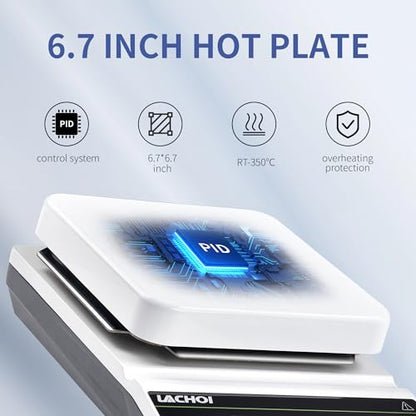 6.7 Inch Magnetic Stirrer Hot Plate Max 20L Stirring Capacity LCD Display Magnetic Stir Plate Max Temp. 350℃/662°F Hotplate Stirrer 2000RPM,Stir Bar&Temp Probe Sensor&Support Stand Included - size: 20L