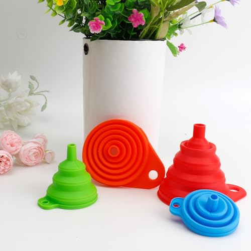 4 Pack Silicone Collapsible Kitchen Funnel for Water Beer Oil Filling Bottles 2 Size Flexible Foldable Mini Small Large Scoop Funnel Set Camp Kitchen Hand Tools Gadgets Accessories Must Have Finds