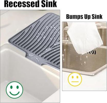 TIKNIK Silicone Dish Drying Mat for Kitchen Counter - Heat Resistant & Non-Slip Dish Drain Pad with Built-In Drain, Dishwasher Safe, Quick-Dry, Hangable & Roll-Up for Storage, Grey-1pcs, 16" x 12" - size: 16" x 12"