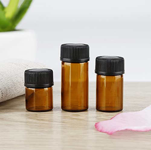 50Pack Set 5ML Amber Glass Bottle with Orifice Reducer and Cap Small Essential Oil Vials (5ML) - size: 5ML