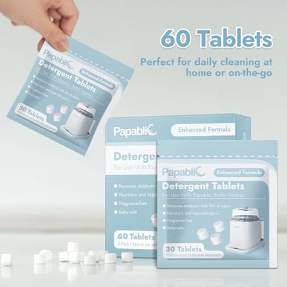 Papablic 60Pcs Official Detergent Soap Tablets for Baby Brezza, GROWNSY, Momcozy Bottle Washer Pro & Portable Bottle Warmer, Compact Travel-Friendly Packs Washing Block - size: 1 Count (Pack of 60)