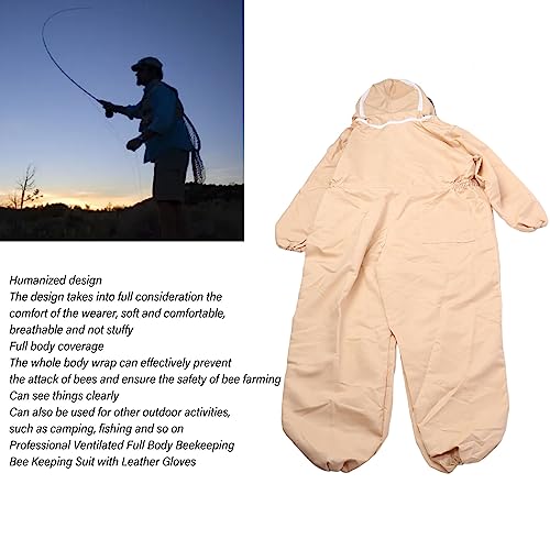 Beekeeping Suit Canvas Full Body Beekeeper Outfit with Gloves for Men Women Apiary Protective Clothing, Light Coffee
