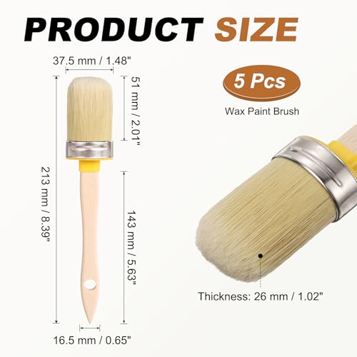 uxcell 5 Pcs Wax Paint Brushes, 2 x 1.5 Inch Chalk Stencil Brush, Oval PET Fiber Bristle with Wood Handle, Painting Tool for Furniture DIY Home Decor Art Crafts, Yellow - size: 2 x 1.5 Inch