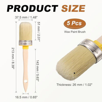 uxcell 5 Pcs Wax Paint Brushes, 2 x 1.5 Inch Chalk Stencil Brush, Oval PET Fiber Bristle with Wood Handle, Painting Tool for Furniture DIY Home Decor Art Crafts, Yellow - size: 2 x 1.5 Inch
