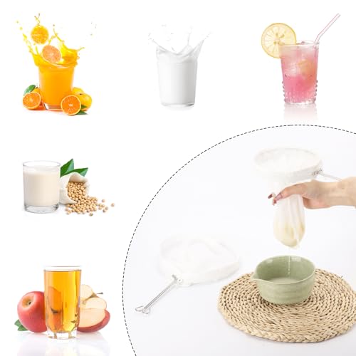 Ultra Fine Mesh Strainer Bags, 6 Pcs Reusable Mesh Filter Bags with 2 Pcs Stainless Steel Handle Frame for Filter NutMilk, Coffee, Milk, Butter, Juices and Fresh Cheese