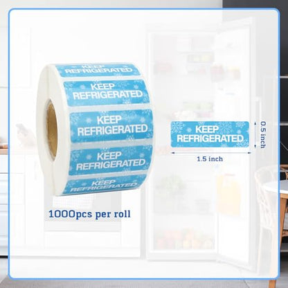 1000pcs Keep Refrigerated Stickers Rectangle Waterproof 0.5"x1.5" Refrigerated Label Food Packaging Warning Adhesive Sticker Pharmacy Drugstores Warning Labels for Cold Food Shipping Packing