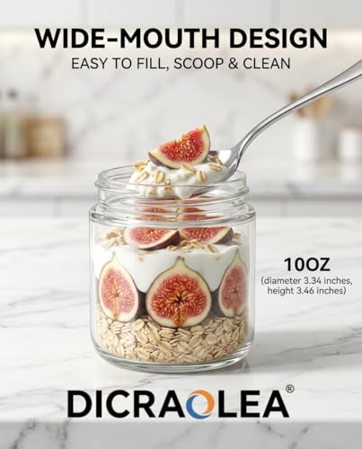 10oz 4Pack Glass Overnight Oats Jars Containers with Airtight Leakproof Lids, Reusable Mason Jars for Meal Prep, Yogurt Parfaits, Smoothies, Salads & Healthy Breakfasts (10 OZ-4-1) - color: 10oz-4-1