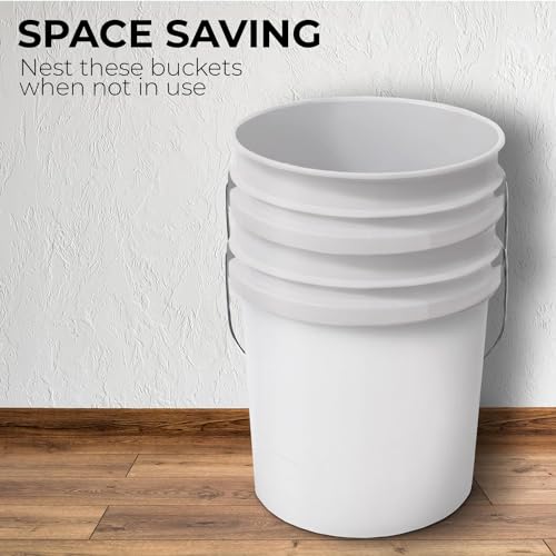6.5-Gallon White Bucket Pail Container with Lid | Food Grade | Heavy-Duty Approx 90 MIL Extra Durable | Metal Handles with Plastic Grip | Multi-Use | Easy Stack and Store | BPA Free - 1 Pack - color: White - 6.5 Gallons, size: 1 Packs