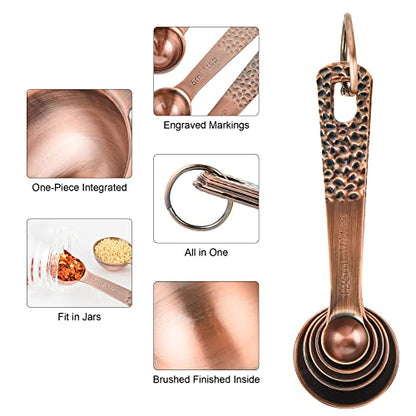 Measuring Cups and Spoons Set 10, Copper Measuring Cups and Spoons Set for Baking & Kitchen, Metric & US Stainless Steel 4 Measure Cups and 5 Spoons with Leveler - color: Copper, size: B: Set of 10