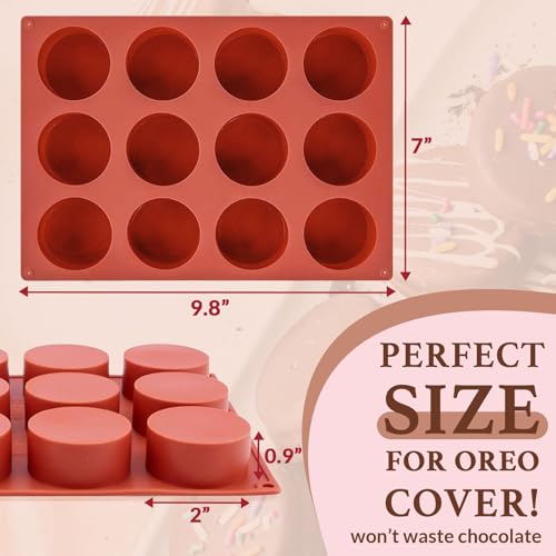 HKNMTT Round Silicone Molds 2 PCS, 12-Cavity 2.1" Cylinder Chocolate Covered Cookie Mold, Food Grade Non-Stick Baking Moulds Compatible Oreos Candy Handmade Soap Pudding Jello Mini Cake Jelly Brownie - style: Cookie Cover - 2PCS