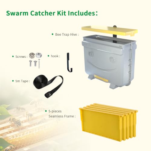 5-Frame Swarm Traps kit Includes 5-Frames Beehive Bee Colony Trap Hive Sliding Frame Design, Universal Compatibility with Langstroth Dadant UK, 48L Hive for Beekeepers | light-weight - color: Grey+yellow