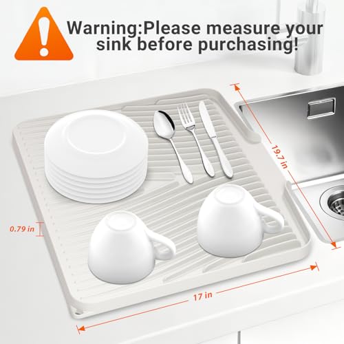 Silicone Dish Drying Mat for Kitchen counter, 19.7"x17" 2Pcs Extra Large Non-Slip Drain Pad with Built-in Drainage, Heat Resistant Dishwasher Safe, Cream - color: Cream-2pcs, size: 19.7" x 17"