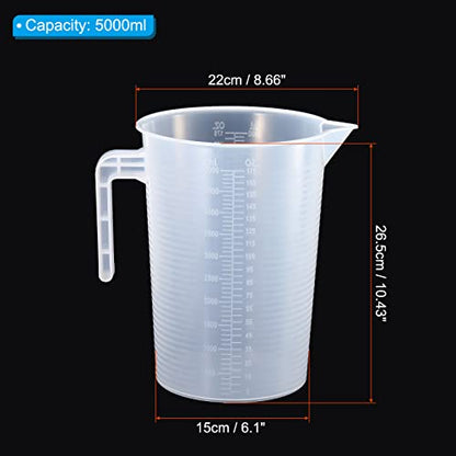 PATIKIL Graduated Beaker, 5000ml PP Plastic Liquid Measuring Cup Double Sided Graduations with Handle Lid and Spout for Lab Kitchen Home - size: 5000ml