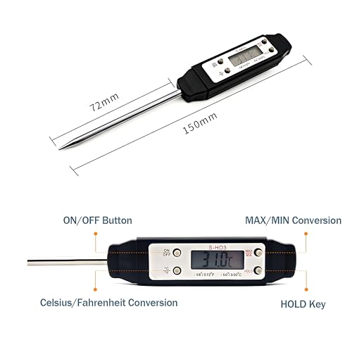 Meat Thermometer - Digital Food Thermometer for Cooking Kitchen - Automatic Calibration Pen Style Electronic Pocket Thermometer for Water Temperature, Barbecue (Black) - color: Black