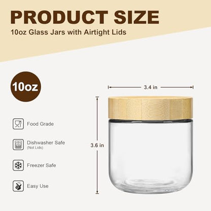 2 Pack 10oz Glass Jars with Bamboo Lids, Overnight Oats Containers with Airtight Lids, Storage Containers Wide Mouth Mason jars for Salad,Yogurt, Sugar, Snacks, Spices - color: 10OZ-2P