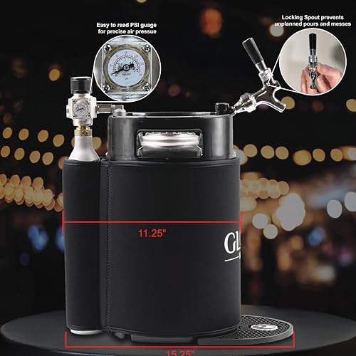 Gloria 10L (2.6 Gal) Mini Keg, Pressurized Keg for Drinks, with Tap System, Co2 Regulated, Stainless Steel - size: 10L