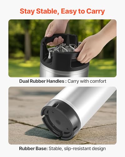 VEVOR Corny Keg, 5 Gallon Ball Lock Keg, SUS304 Cold Brew Kegs with Dual Rubber Handles & Heavy-Duty Rubber Bottom, Brewing Equipment for Home Brewing Party, 1 PCS - size: 5 Gal