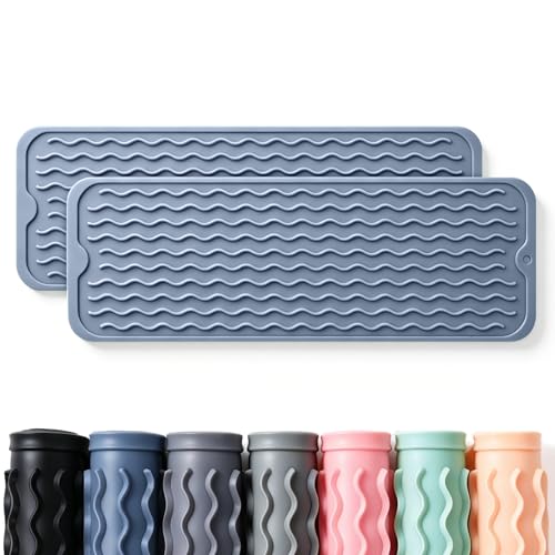 2 Pack Caketime Silicone Dish Drying Mat for Kitchen Counter Heat Resistant Multiple Usage Bathroom Countertop Uner Sink Area Faucet Drainer Organizer Must Haves 2026 Necessities 17inchx6inch Blue - color: Blue, size: 17"*6"