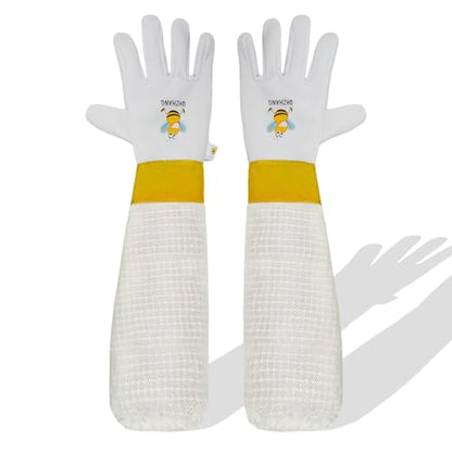 Stingproof Goatskin Beekeeping Gloves, 3-Layer Breathable Sleeve(S) | Elastic cuffs for a secure bee-proof seal, unisex comfy fit, ideal for both beginner of professional beekeepers - size: S