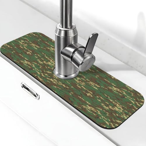 Camouflage Green Brown Camo Faucet Mat For Kitchen Sink, Absorbent Countertop Protector, Quick Dry Sink Splash Guard Pad, Waterproof Draining Mat 15" X 5.5" - color: Style 3