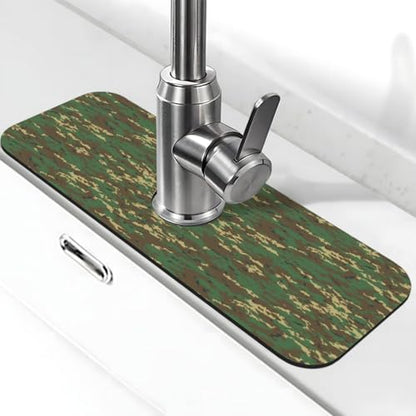 Camouflage Green Brown Camo Faucet Mat For Kitchen Sink, Absorbent Countertop Protector, Quick Dry Sink Splash Guard Pad, Waterproof Draining Mat 15" X 5.5" - color: Style 3
