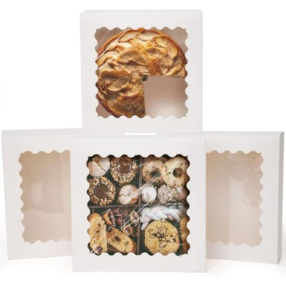 qiqee Auto-pop Up White Pie Boxes with Window 10x10x2.5 inch 20Packs Cookie Donut Bakery Box - color: White, size: 10"x10"x2.5"/20 Pcs