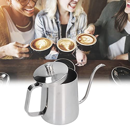304 Stainless Steel Coffee Kettle, 600ml Gooseneck Pour Over Coffee Pot with Ergonomic Handle and Thermometer Hole, for Home Kitchen Brewing