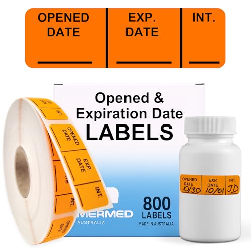 Expiration Date Stickers, Opened & Expiration Date Labels, 800 Fluoro Orange Write-On Stickers, 0.5" x 1.5" (12mm x 40mm) - style: Opened Date/Exp. Date/Int.