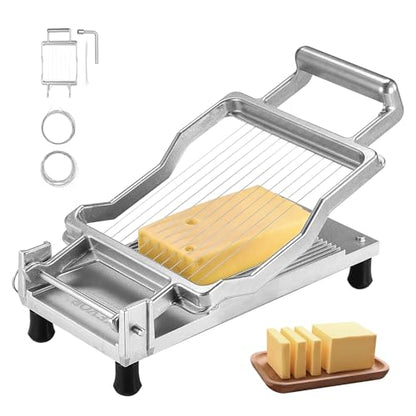 VEVOR Cheese Slicer, Butter Cutter with 0.39" & 0.78" Cheeser Butter Cutting Blade, Detachable Cheese Slicer Wire, Aluminum Alloy Commercial Cheese Cutter with 316 Stainless Steel Knife Wire - size: 0.39" & 0.78"