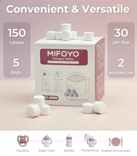 150PCS Baby Bottle Washer Detergent Tablets, Detergent Soap Tablets for All Brands Momcozy Baby Brezza Papablic Bottle Washers, Bottle Cleaning Tablets, Bottle Washer Tablets, 30 Count per Bag