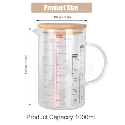 1000ml/33.8oz Microwave Safe Glass Measuring Cup | Heat Resistant Borosilicate, V-Shaped Spout, Clear Scale, Multipurpose for Kitchen, Coffee & Yogurt(1000ml/33.8oz) - size: 1000ML